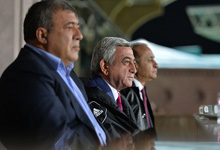 President Serzh Sargsyan watches Armenia-Albania football game