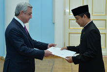 Newly appointed Indonesia Ambassador Yuddi Krisnandi hands credentials to President