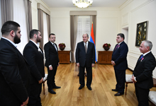 
President awarded diplomats, who made a considerable contribution to the organization of the Summit of Francophonie, and medal winners of the World Weightlifting Championship
