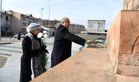 President laid flowers on the cross-stone immortalizing the memory of the victims of the 1988 devastating earthquake