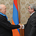 President Serzh Sargsyan decorates the famed football player Nikita Simonian with the Order of Honor-25.03.2011