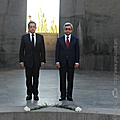 President Serzh Sargsyan and the President of France Nicolas Sarkozy, who is in Armenia on a state visit, after the ceremony of wreath-laying at the Memorial dedicated to the victims of the Armenian Genocide