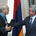 President Serzh Sargsyan is decorating Michel Legrand with the Order of Honor of Armenia-15.09.2009