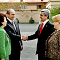 After the inauguration, President Serzh Sargsyan visits the Presidential Palace and bids farewell to the Second President of Armenia Robert Kocharian and Mrs. Bella Kocharian