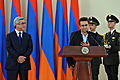 President Serzh Sargsyan and chess international grand master Levon Aronian at the reception held by the President of Armenia for the members of the Armenian chess team which three times won the World Chess Olympiads