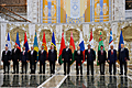 President Serzh Sargsyan poses for a photograph at the end of the session of the CIS Council of Heads of State in Minsk
